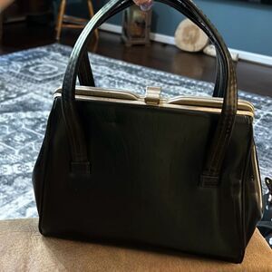 Vintage Double Handle Frame Handbag. Black